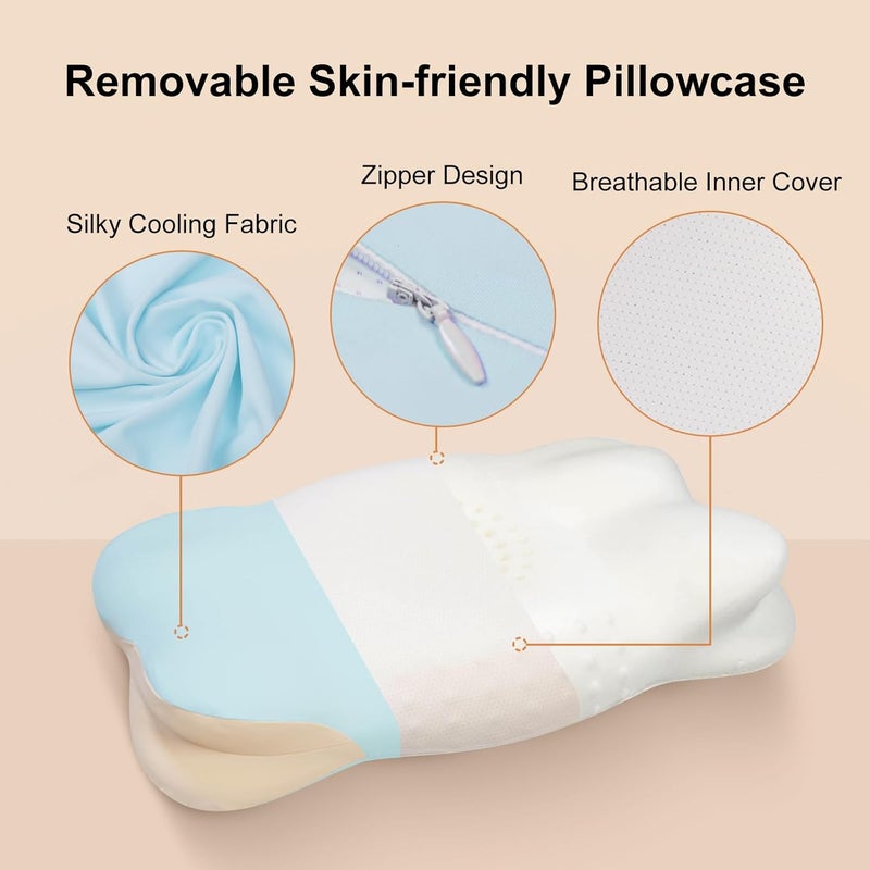 RESTIRY Memory Foam Toddler Pillow, Breathable Cooling Removable Pillowcase, Kids Pillow for Sleeping, Ergonomic Contour Neck Pillow for Back & Side & Stomach Sleeping 12x22 in (Pink) - Image 3